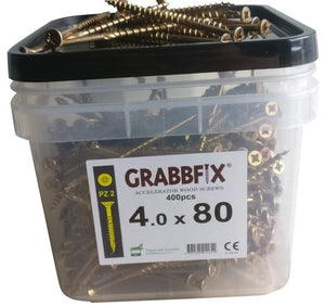 Grabbfix Accelerator Wood Screws, Various Sizes, Packaged in Hard Plastic Tub with Carry Handle