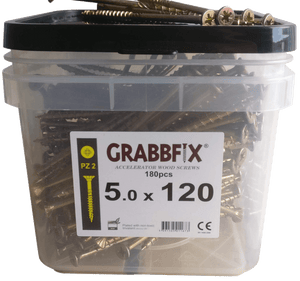 Grabbfix Accelerator Wood Screws, Various Sizes, Packaged in Hard Plastic Tub with Carry Handle