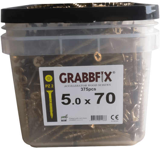 Grabbfix Accelerator Wood Screws, Various Sizes, Packaged in Hard Plastic Tub with Carry Handle
