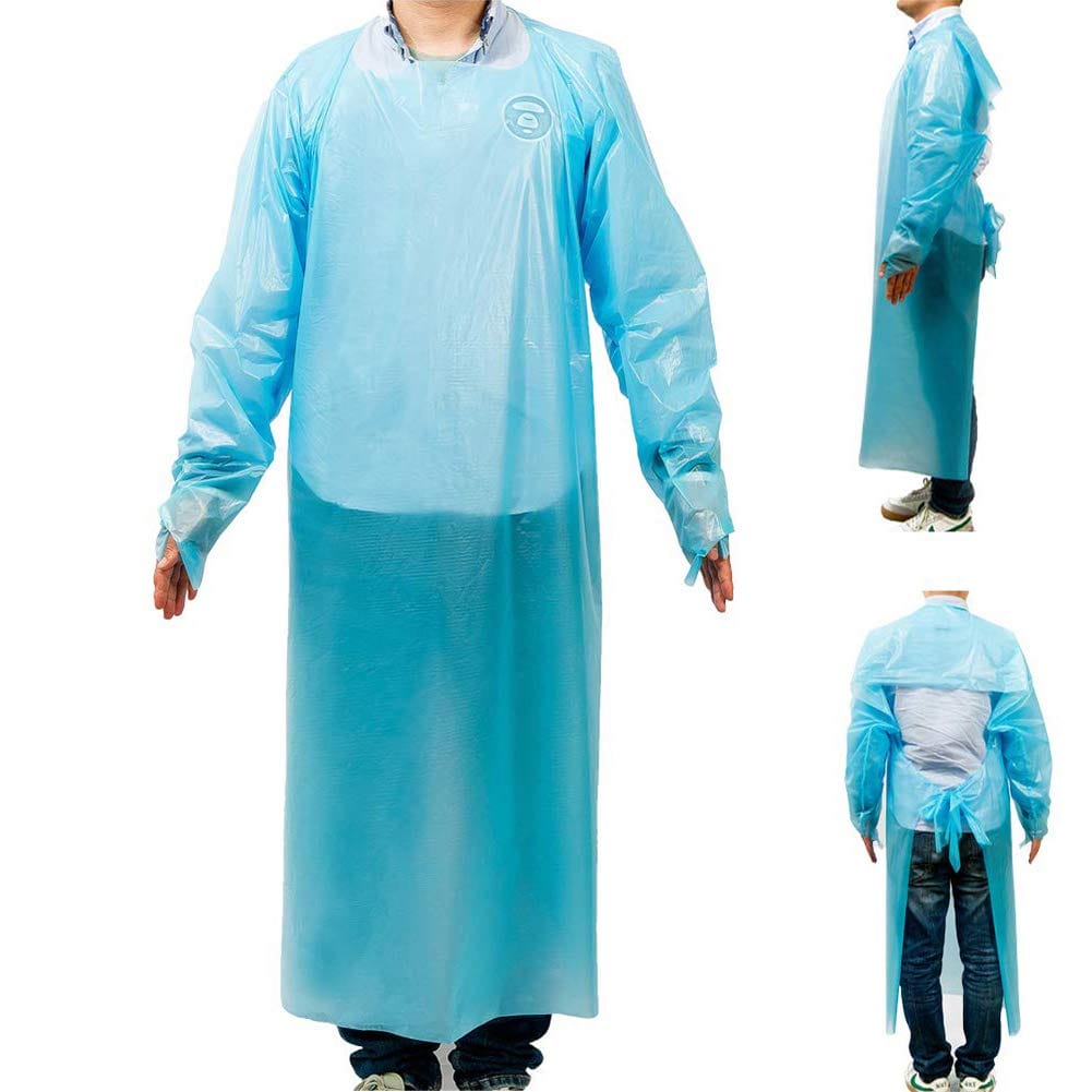 10 Disposable Plastic Gowns Waterproof Polyethylene Isolation Blue Gown ...