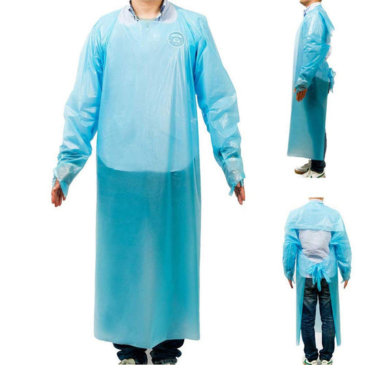 10 Disposable Plastic Gowns Waterproof Polyethylene Isolation Blue Gown Pack Anti-Static Dustproof