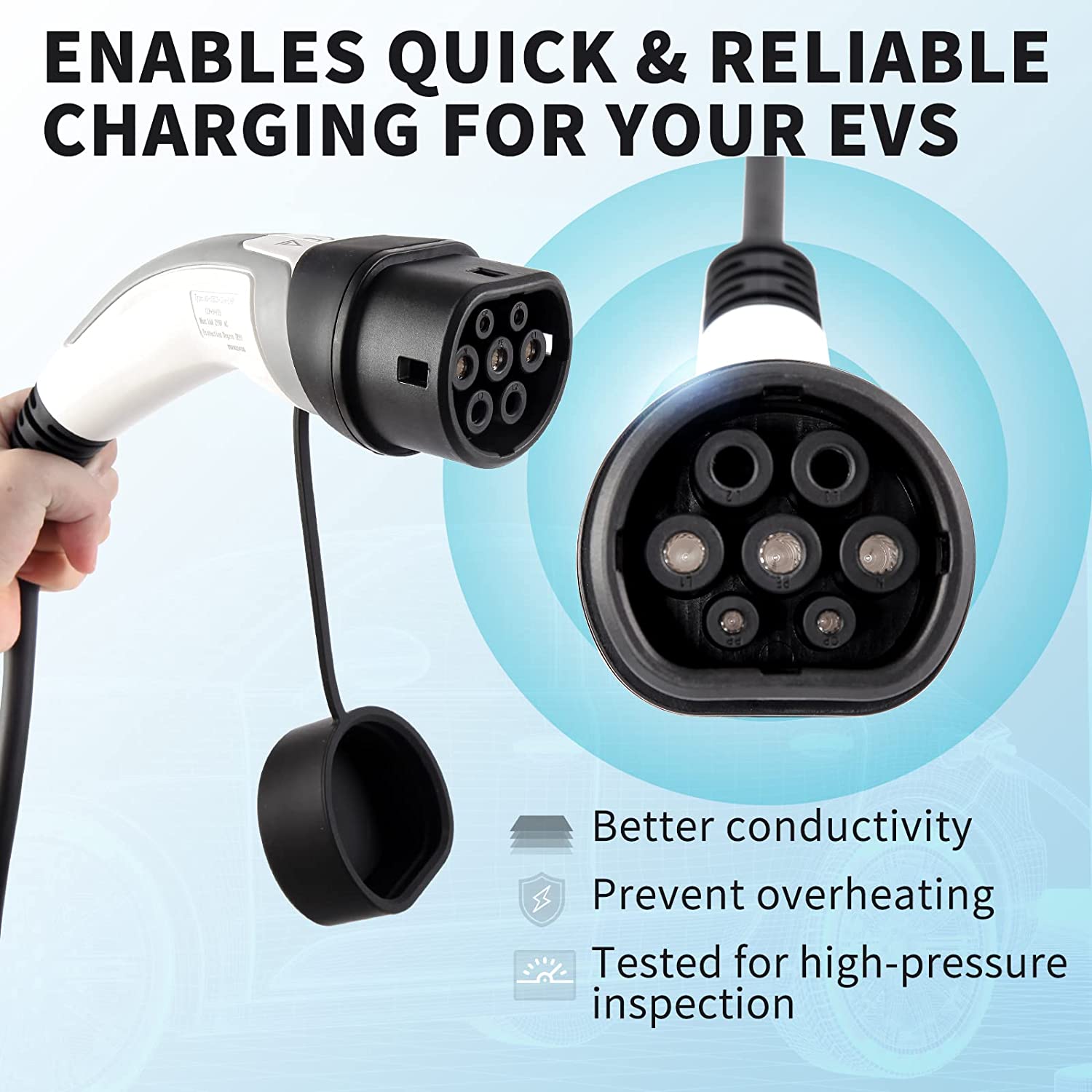 Sharp-Tec 5M / 10M Portable EV Charging Cable, Type 2 Plug, 240V, Waterproof, UK Plug, 4-Speed Current Adjustment