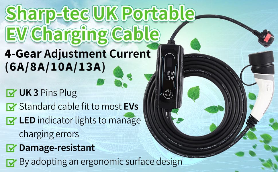 Sharp-Tec 5M / 10M Portable Vehicle Charging Cable EV Type 2 Plug-in Electric UK