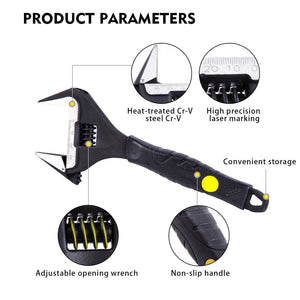 Sharp-tec Adjustable Wrench, Chrome Vanadium Steel, Anti-Rust, Ergonomic Handle, 6-12 Inch, Wide Jaw Capacity, Precision Scale