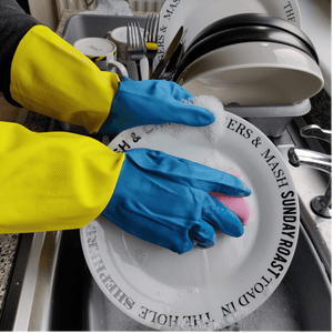 Blue and Yellow Janitorial Gauntlets