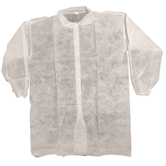 Disposable Lab Coats, Pack of 10, Medium and Large, Long Sleeves, Elasticated Cuffs, Popper Buttons, for Work, Food Service, and Construction