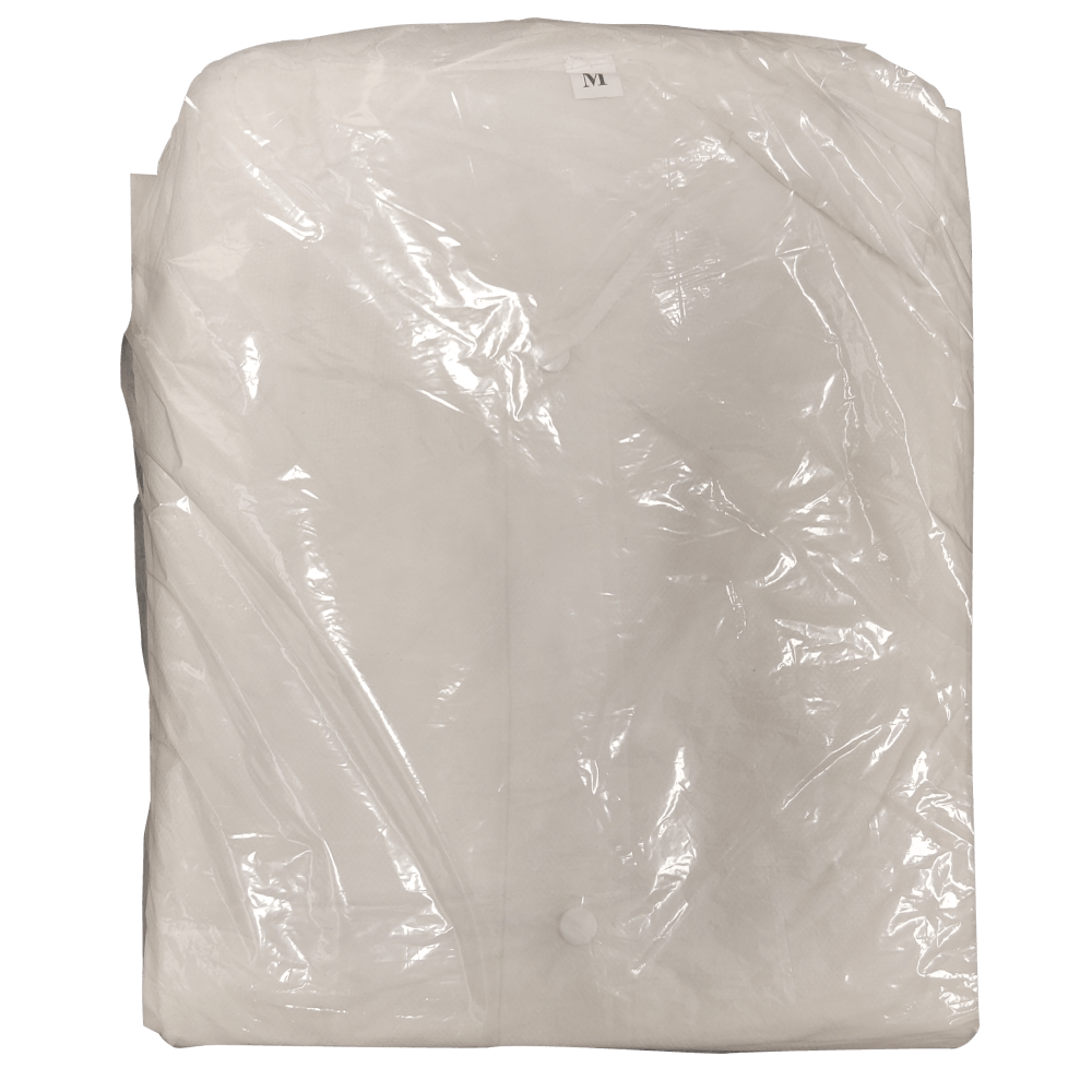 Disposable Lab Coats, Pack of 10, Medium and Large, Long Sleeves, Elasticated Cuffs, Popper Buttons, for Work, Food Service, and Construction